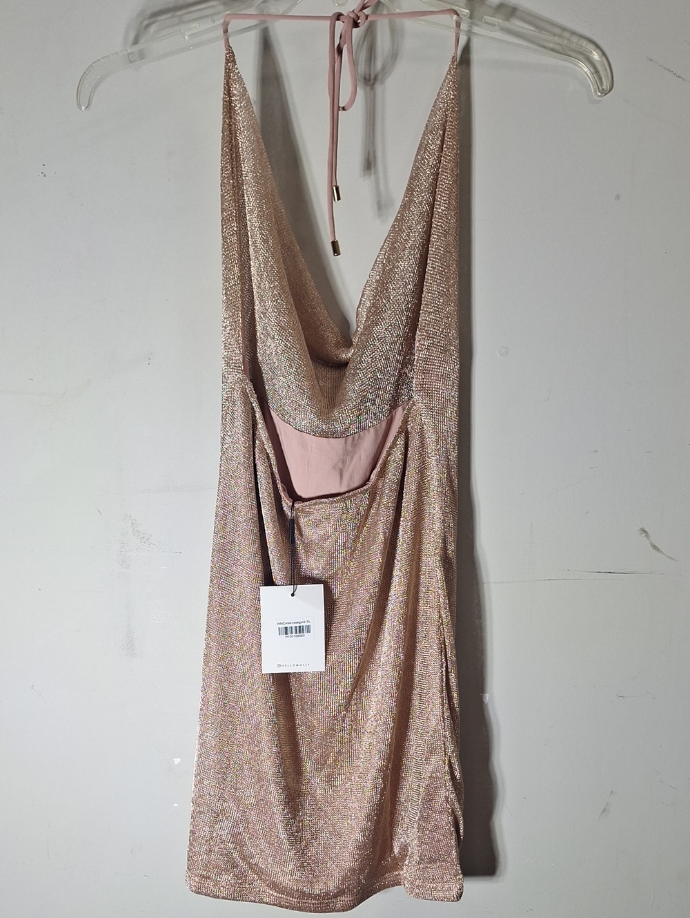 Hello Molly Metallic Rose Gold Cowl Neck Mini Dress - Picture 3 of 8